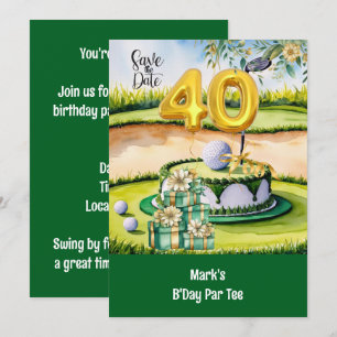 Golf 40e verjaardag met taart op de golfbaan kaart