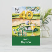 Golf 40e verjaardag met taart op de golfbaan kaart (Staand voorkant)