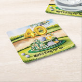 Golf 40e verjaardag met taart op de golfbaan kartonnen onderzetters (Schuin)