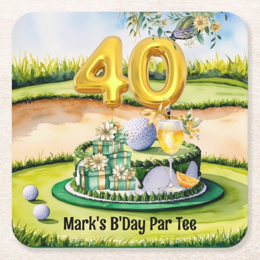 Golf 40e verjaardag met taart op de golfbaan kartonnen onderzetters (Voorkant)