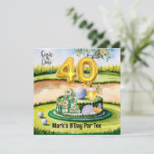 Golf 40e verjaardag met taart op de golfbaan save the date (Staand voorkant)