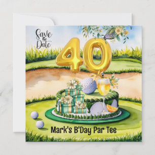 Golf 40e verjaardag met taart op de golfbaan save the date