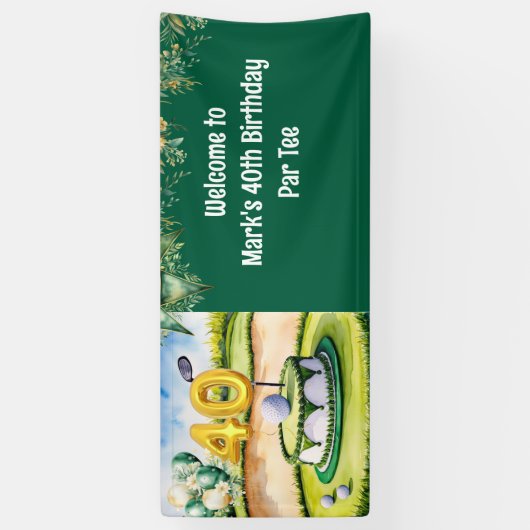 Golf 40e verjaardag met taart op de golfbaan spandoek (Verticaal)