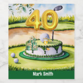 Golf 40e verjaardag met taart op de golfbaan wijn etiket (Enkel label)