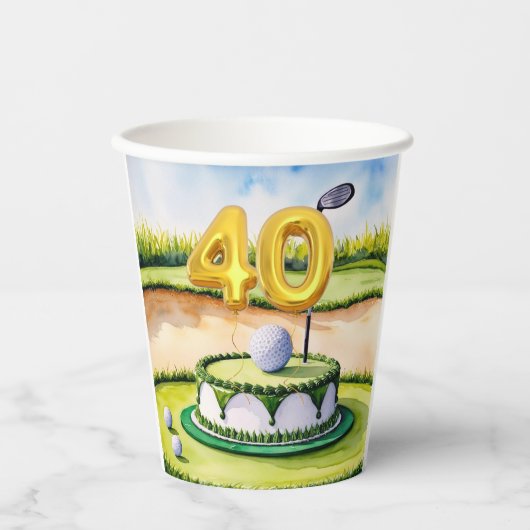 Golf 40e verjaardag voor golfer met golftaart papieren bekers (Voorkant)