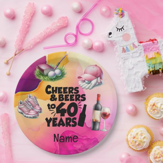 Golf 40e verjaardag voor vrouw golfer papieren bordje (Feest)