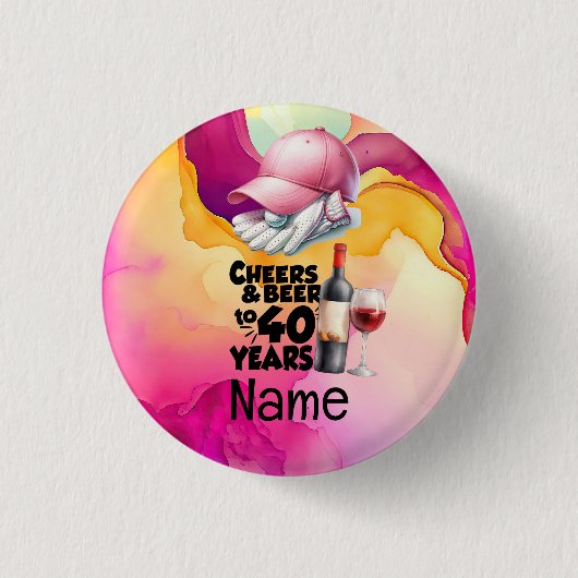 Golf 40e verjaardag voor vrouw golfer ronde button 3,2 cm (Voorkant)