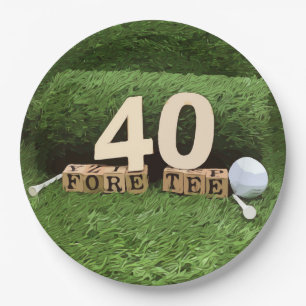 Golf 40ste verjaardag met golfbal en t-shirt papieren bordje