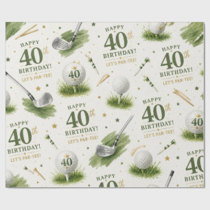 Golf 40ste verjaardag met golfballen op groen gras cadeaupapier