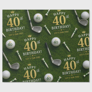 Golf 40ste verjaardag met golfballen op groen gras cadeaupapier