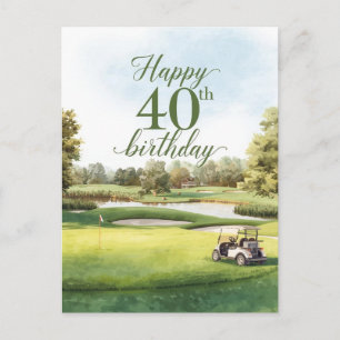 Golf 40ste verjaardag met golfkar op green  briefkaart