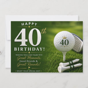 Golf 40ste verjaardag met nummer en golfbal kaart