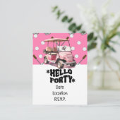 Golf 40ste verjaardag met roze kar vrouwelijke gol briefkaart (Staand voorkant)