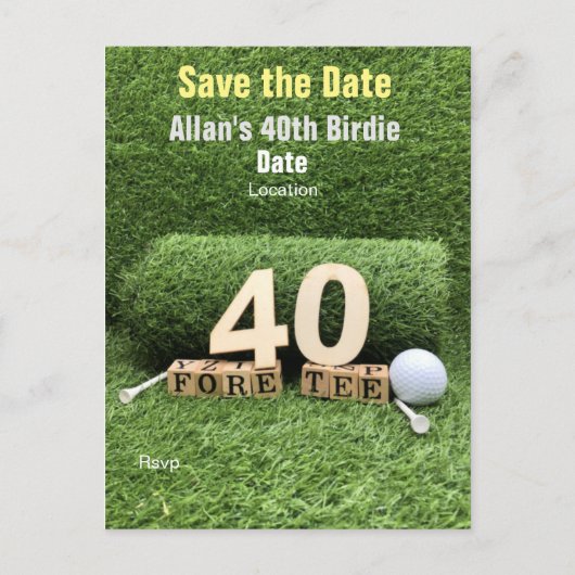 Golf 40th Birthday Party met golfbal en t-shirt Briefkaart (Voorkant)
