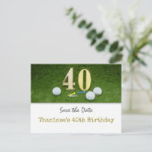 Golf 40th Birthday Save the Date for golf party Briefkaart (Staand voorkant)