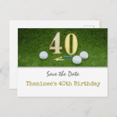 Golf 40th Birthday Save the Date for golf party Briefkaart (Voorkant / Achterkant)