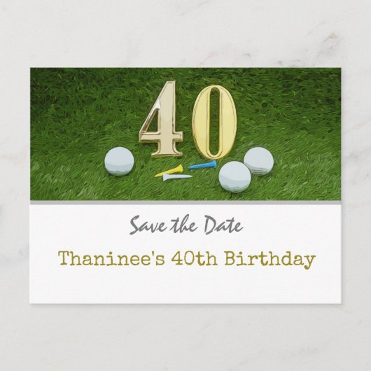 Golf 40th Birthday Save the Date for golf party Briefkaart (Voorkant)