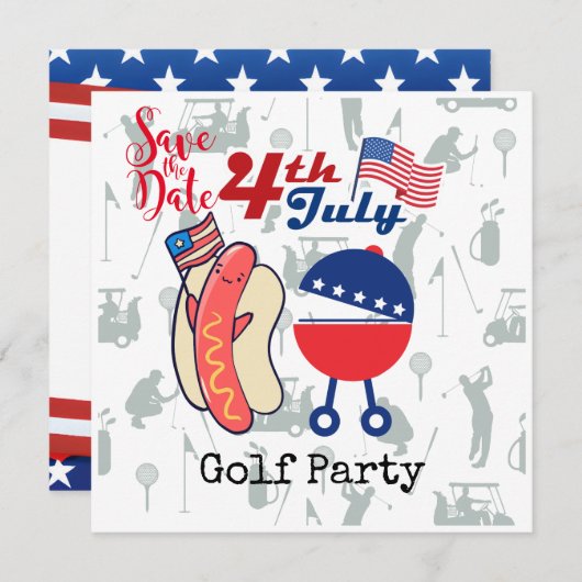 Golf 4 juli Onafhankelijkheid Dag Barbecue Party Save The Date (Voorkant / Achterkant)