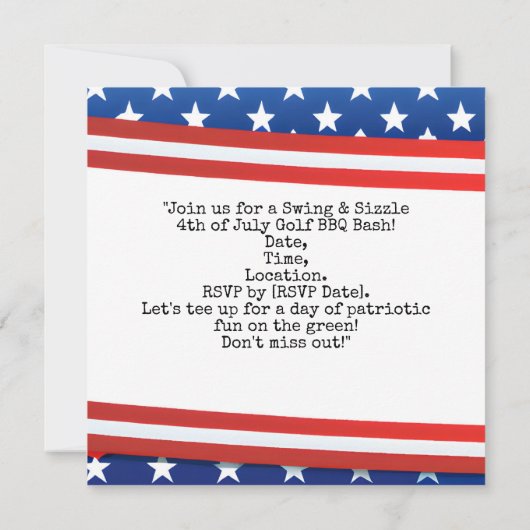 Golf 4 juli Onafhankelijkheid Dag Barbecue Party Save The Date (Achterkant)