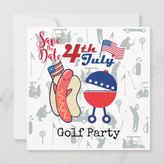 Golf 4 juli Onafhankelijkheid Dag Barbecue Party Save The Date (Voorkant)