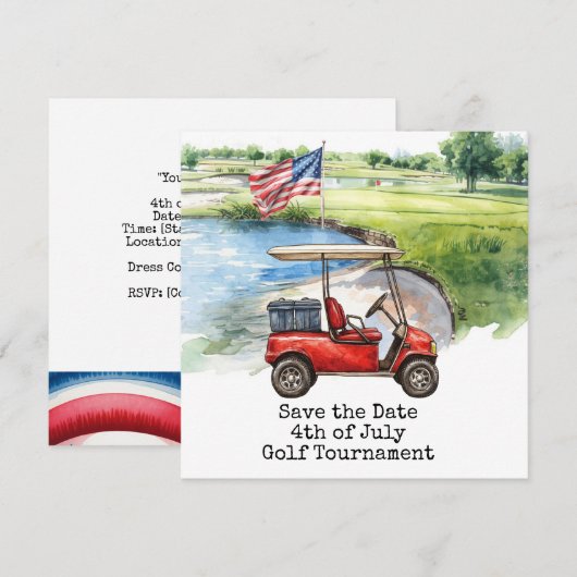 Golf 4 juli Onafhankelijkheidsdag voor golfer  Save The Date (Voorkant / Achterkant)