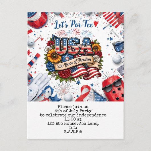 Golf 4 juli Save the Date 250 jaar Briefkaart (Voorkant)