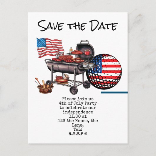 Golf 4 juli - Save the Date Independence Day Briefkaart (Voorkant)