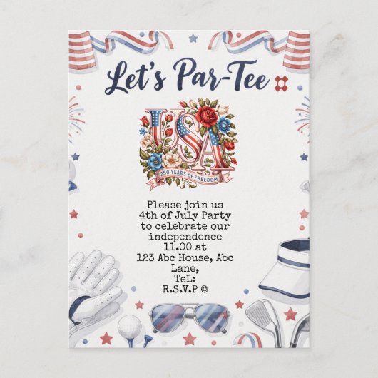 Golf 4 juli Save the Date Onafhankelijkheidsdag Briefkaart (Voorkant)
