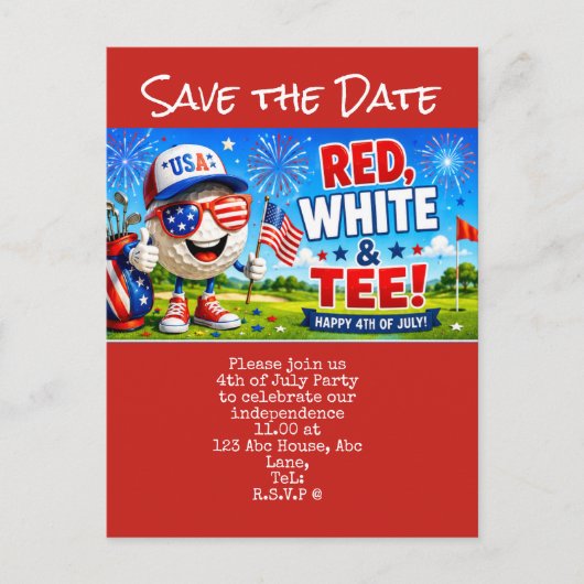 Golf 4 juli Save the Date Onafhankelijkheidsdag Briefkaart (Voorkant)
