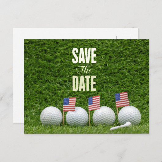 GOLF 4th juli save the date met vlag Amerika Briefkaart (Voorkant / Achterkant)