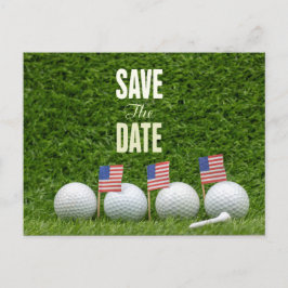 GOLF 4th juli save the date met vlag Amerika Briefkaart