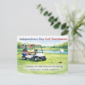 Golf 4th July Independence Day golf cart on course Briefkaart (Staand voorkant)