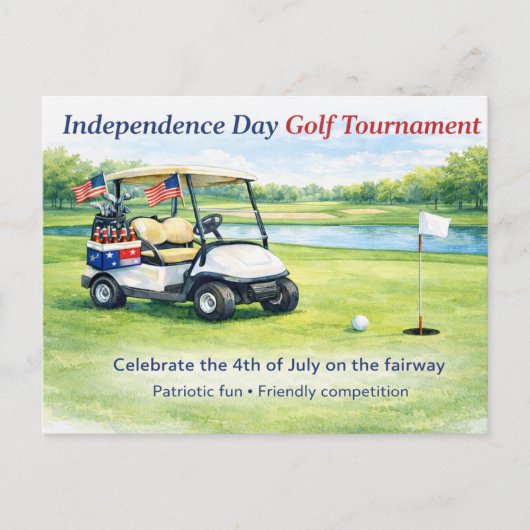 Golf 4th July Independence Day golf cart on course Briefkaart (Voorkant)