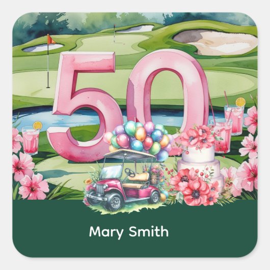 Golf 50e verjaardag met nummer 50 vierkante sticker (Voorkant)