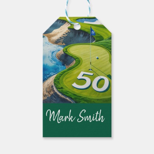 Golf 50e verjaardag op de golfbaan cadeaulabel (Voorkant)