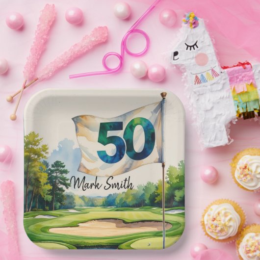 Golf 50e verjaardag op de golfbaan papieren bordje (Feest)