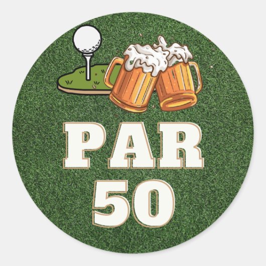 Golf 50e verjaardag Par Fifty op groen met bier Ronde Sticker (Voorkant)