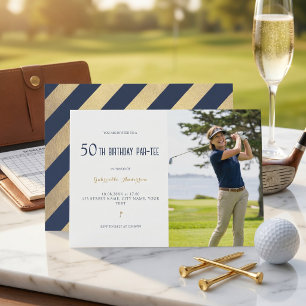 Golf 50e Verjaardag Par-Tee Elegant Navyblauw Goud Kaart