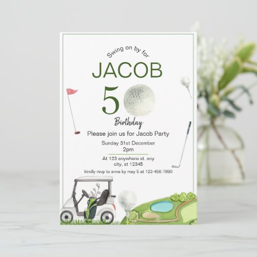 Golf 50e verjaardag uitnodiging (Staand voorkant)