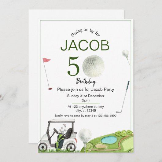 Golf 50e verjaardag uitnodiging (Voorkant / Achterkant)