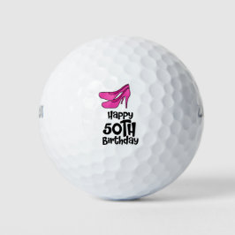 Golf 50e verjaardag voor vrouw golfer roze hoge ha golfballen