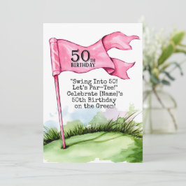 Golf 50e Verjaardag Vrouw Golfer Roze thema Kaart
