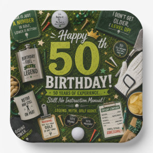 Golf 50ste verjaardag golfer met ballen op green papieren bordje