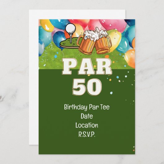 Golf 50ste verjaardag met golf en bier kaart (Voorkant / Achterkant)