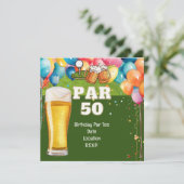 Golf 50ste verjaardag met golf en bier kaart (Staand voorkant)