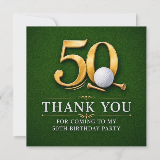 Golf 50ste verjaardag op groene bedankkaart (Voorkant)