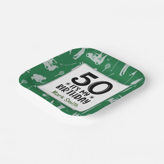 Golf 50ste verjaardag voor golfer met groen gras papieren bordje (Gebogen)