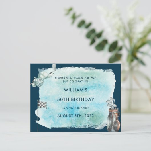 Golf 50ste verparty waterverf briefkaart (Staand voorkant)