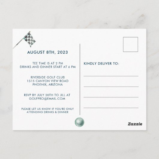 Golf 50ste verparty waterverf briefkaart (Achterkant)