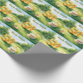 Golf 50th Birthday for golfer with cake and number Cadeaupapier (Hoek)